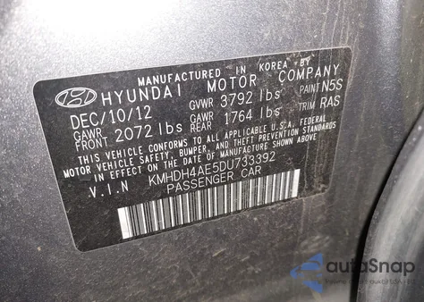 2013 Hyundai Elantra Gls z USA, uszkodzony, nr VIN KMHDH4AE5DU733392